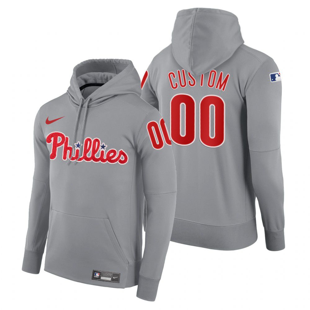 Men Philadelphia Phillies #00 Custom gray road hoodie 2021 MLB Nike Jerseys